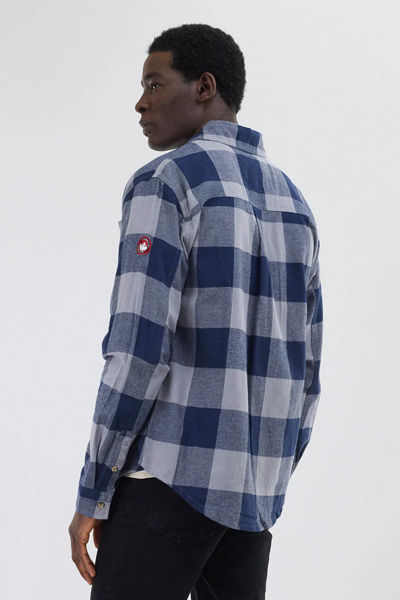 Flannel Button Up Casual Shirt - Navy - Image 3