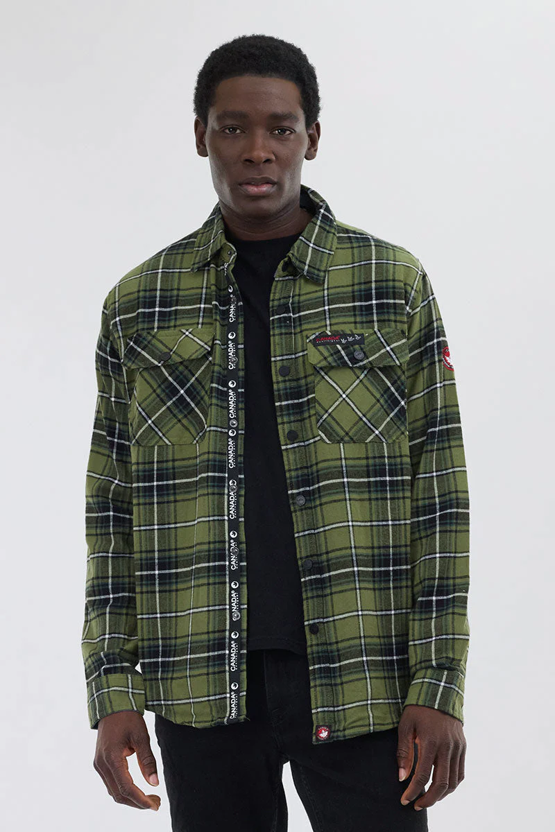 Plaid Button Up Casual Shirt - Olive