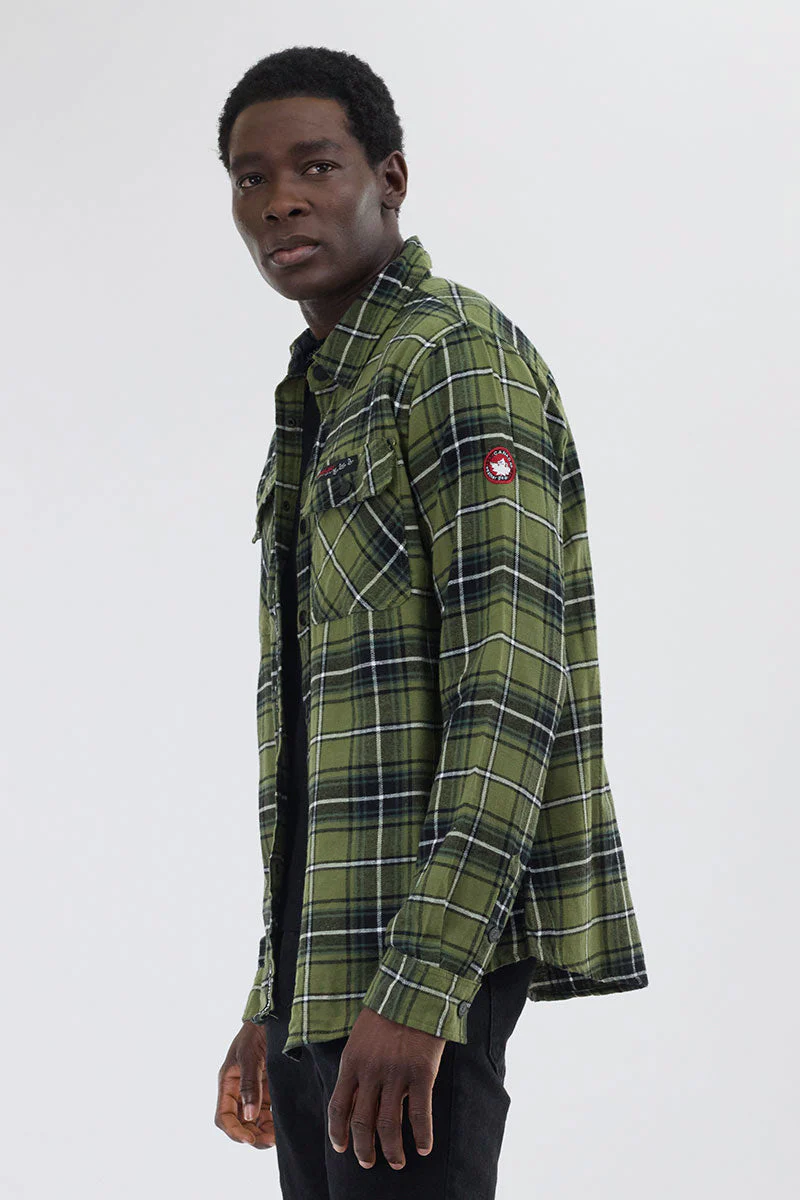 Plaid Button Up Casual Shirt - Olive - Image 2