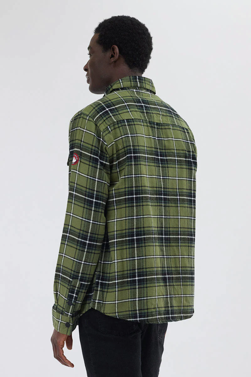 Plaid Button Up Casual Shirt - Olive - Image 3