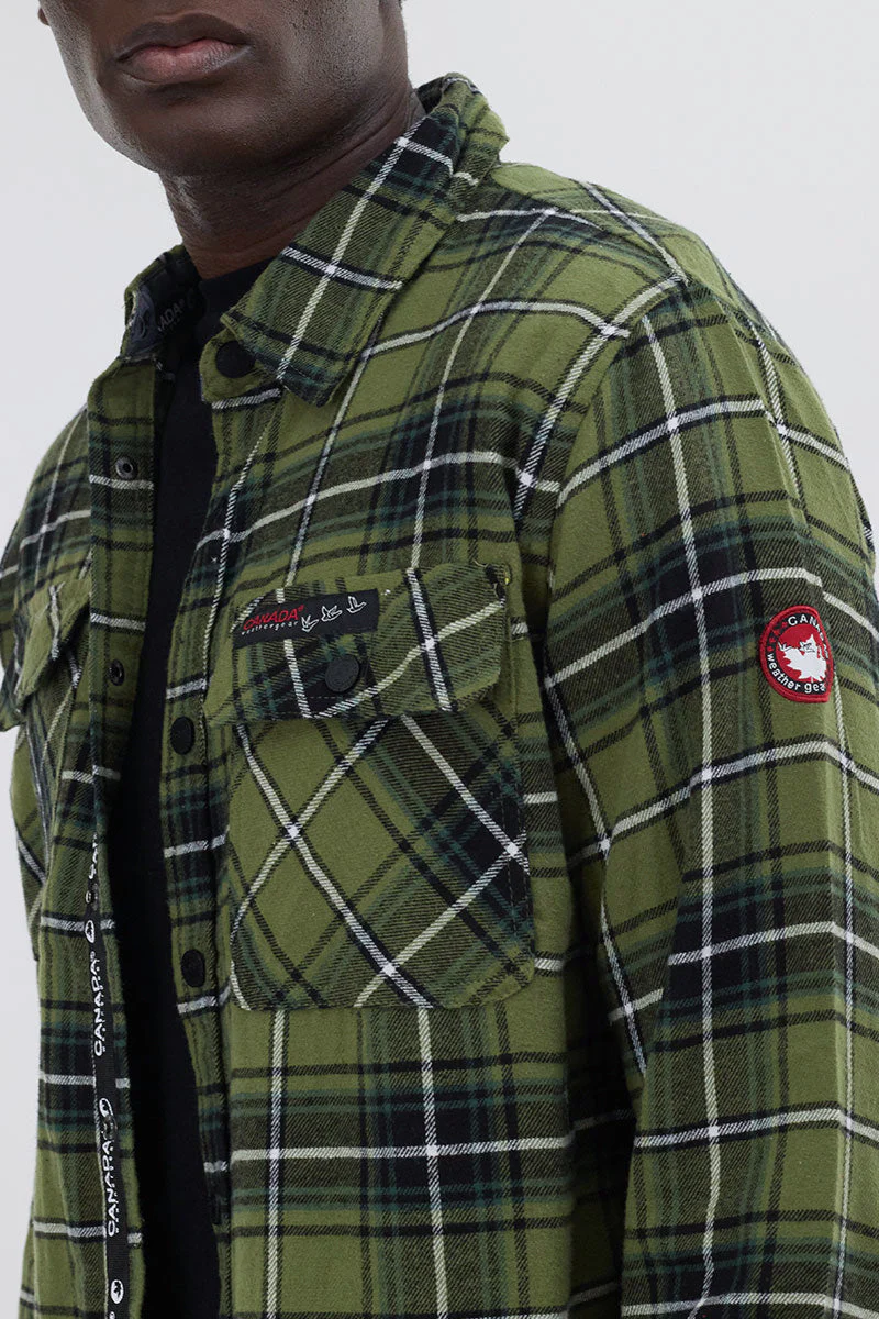 Plaid Button Up Casual Shirt - Olive - Image 4