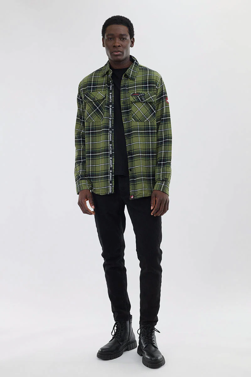 Plaid Button Up Casual Shirt - Olive - Image 5