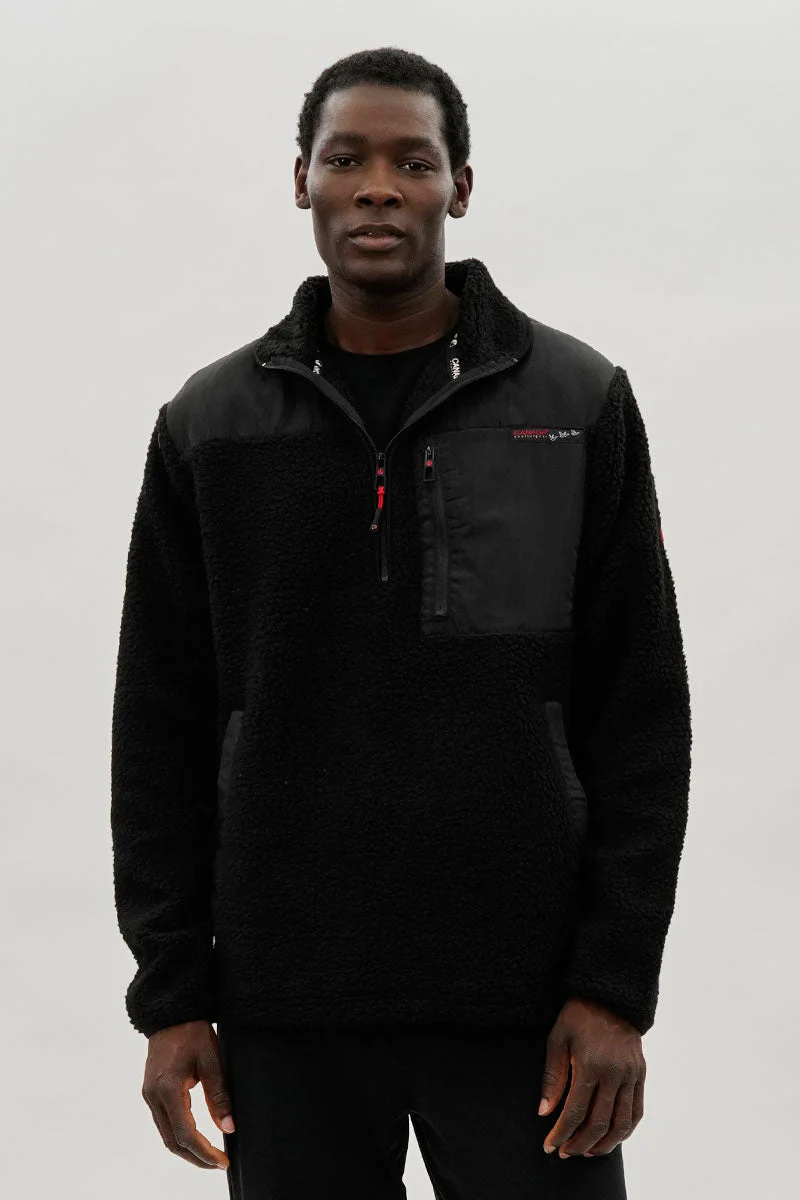 Fleece Sherpa Pullover Sweater - Black