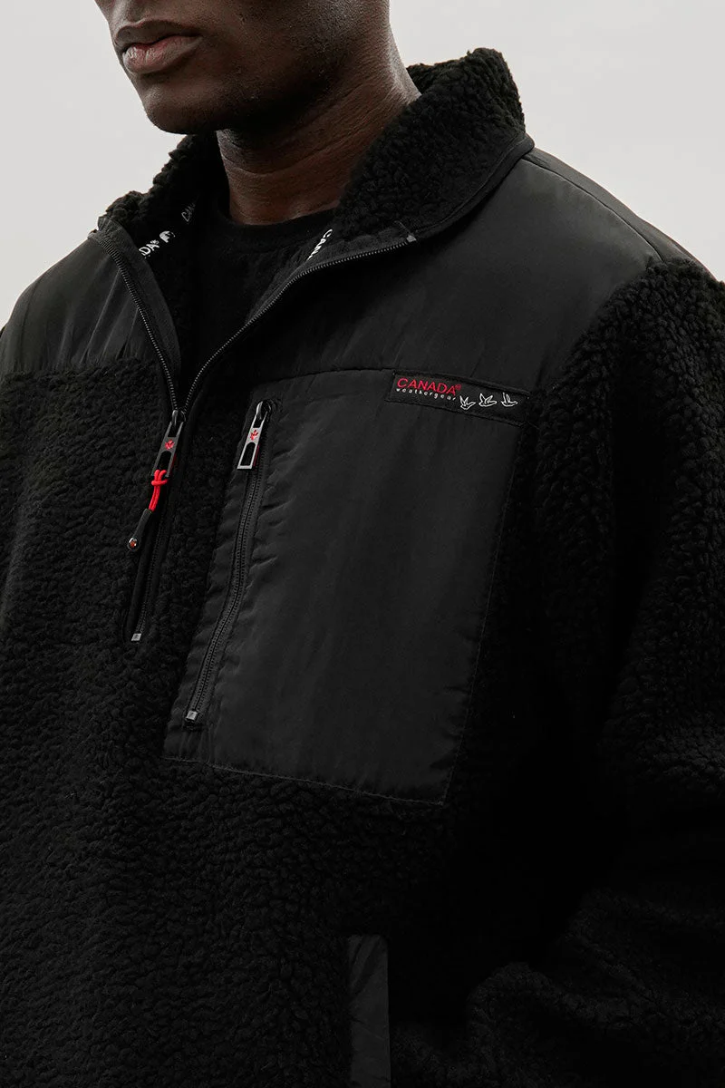 Fleece Sherpa Pullover Sweater - Black - Image 4