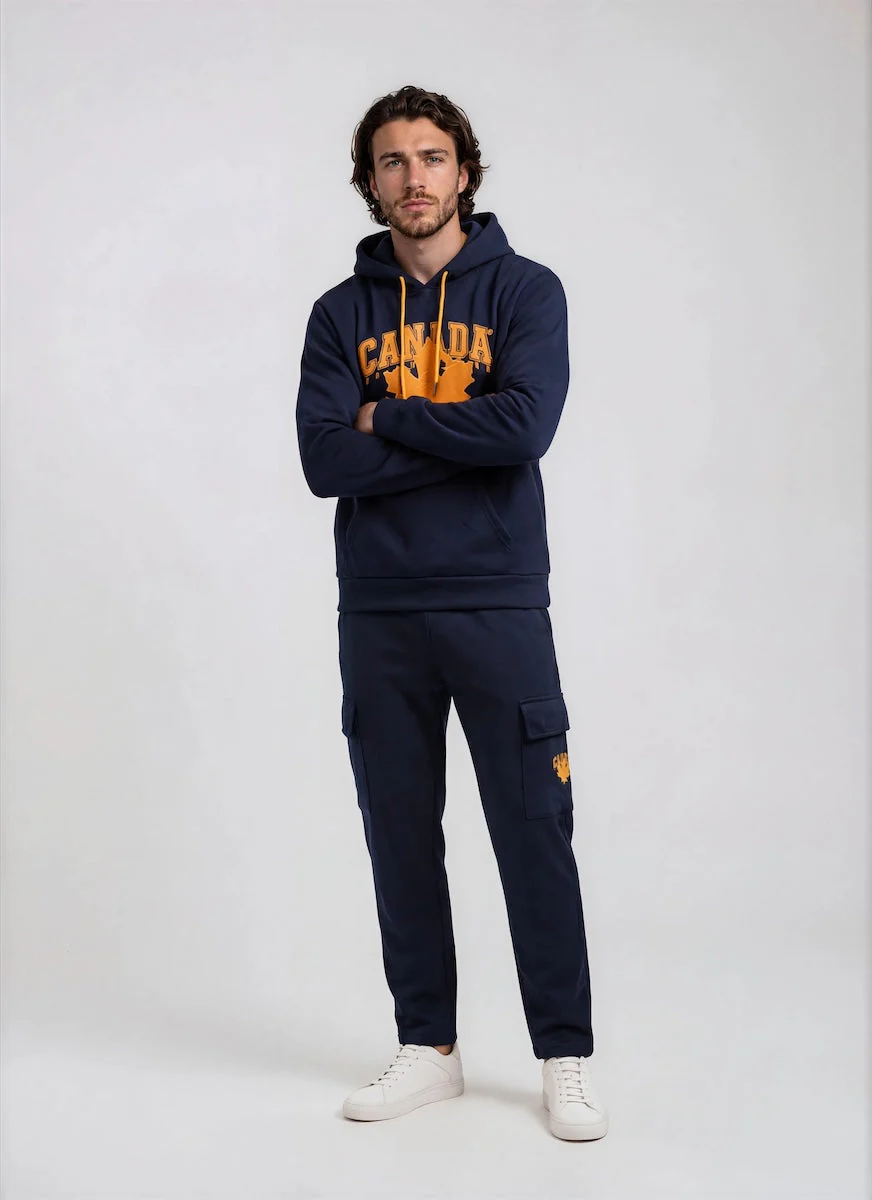Joggers with Orange Logo Patch Pockets - Navy