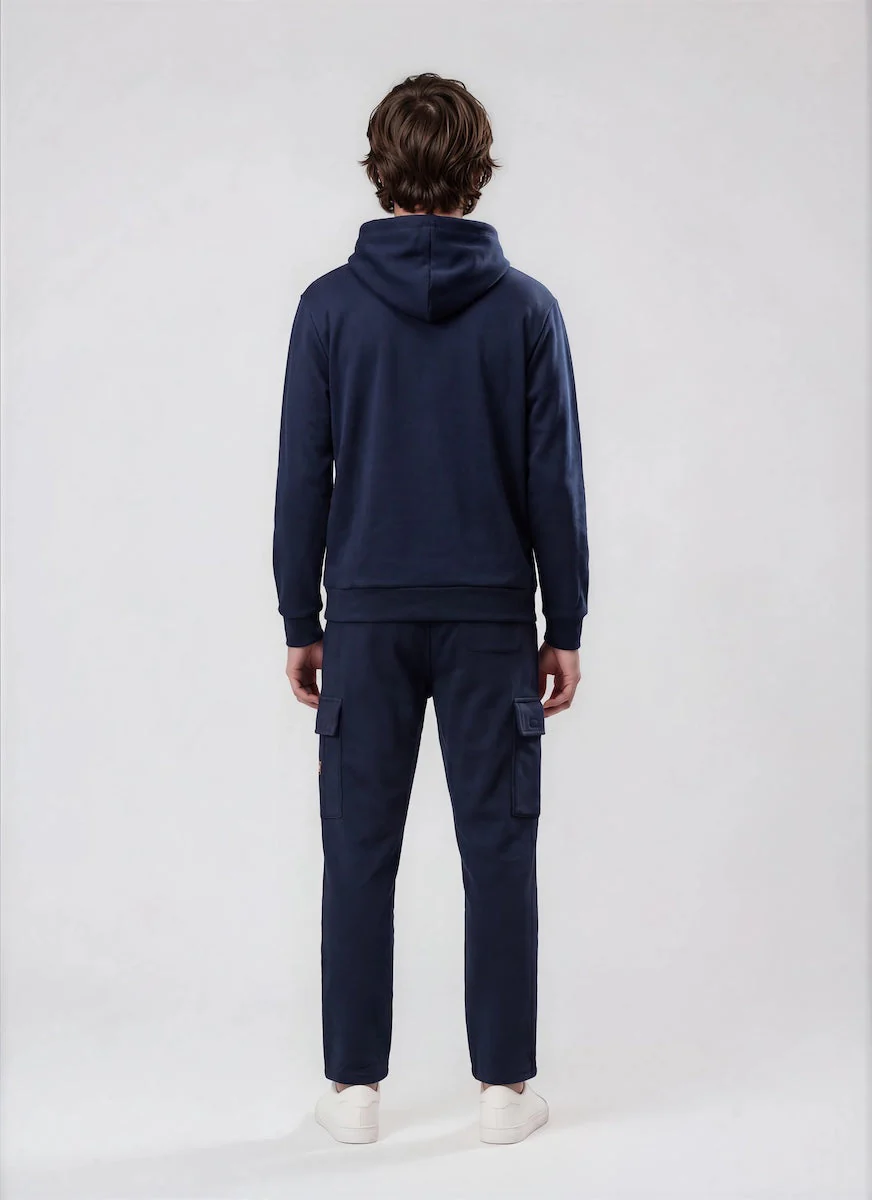 Joggers with Orange Logo Patch Pockets - Navy - Image 2