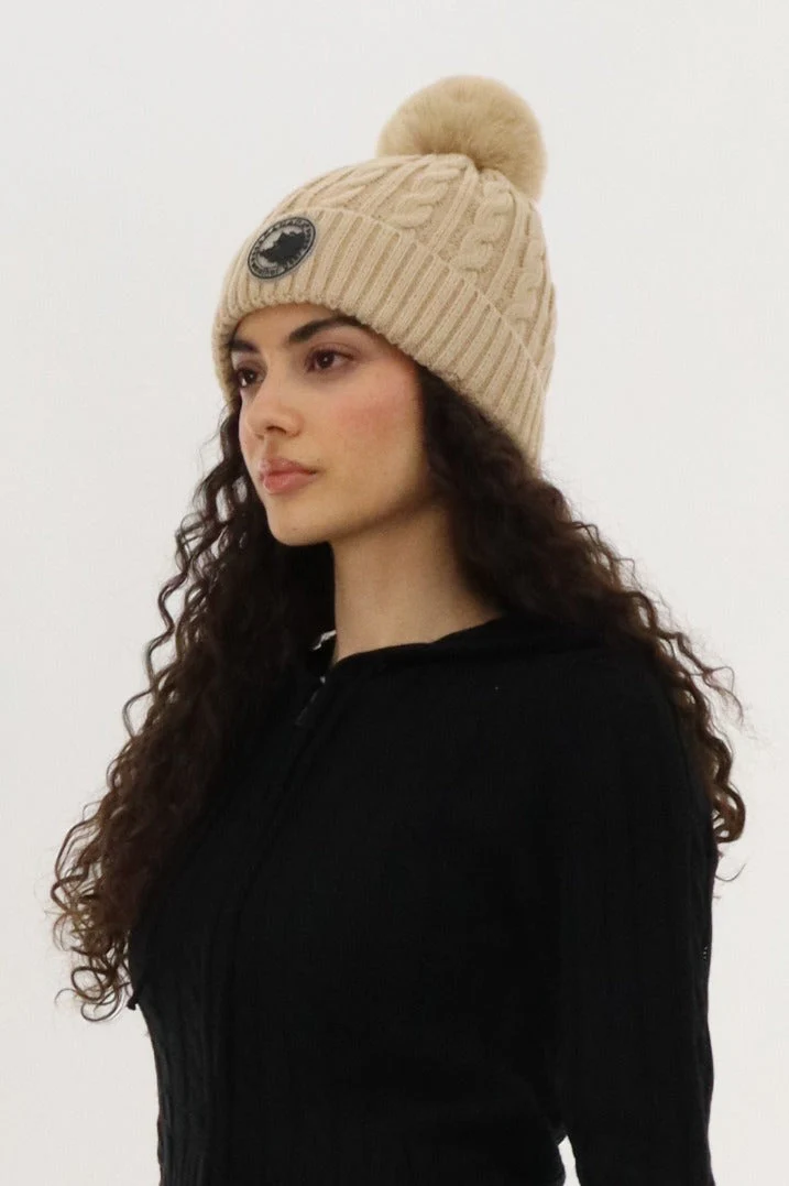 Gloves and Cable Knit Hat - Beige - Image 2