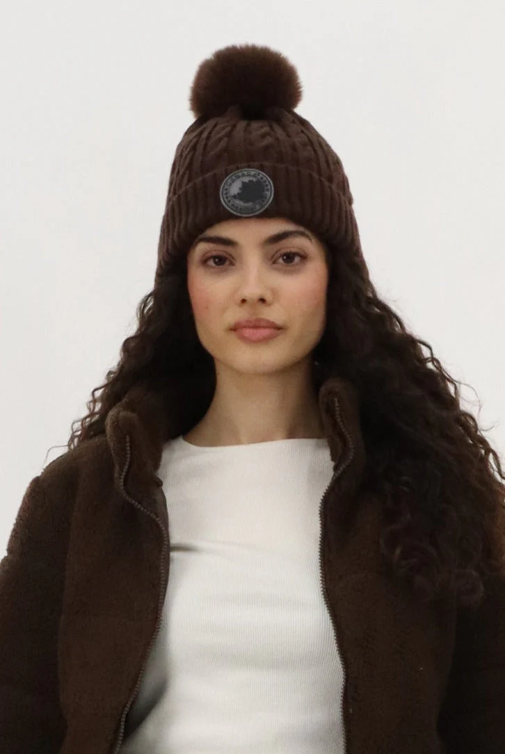 Gloves and Cable Knit Hat - Brown
