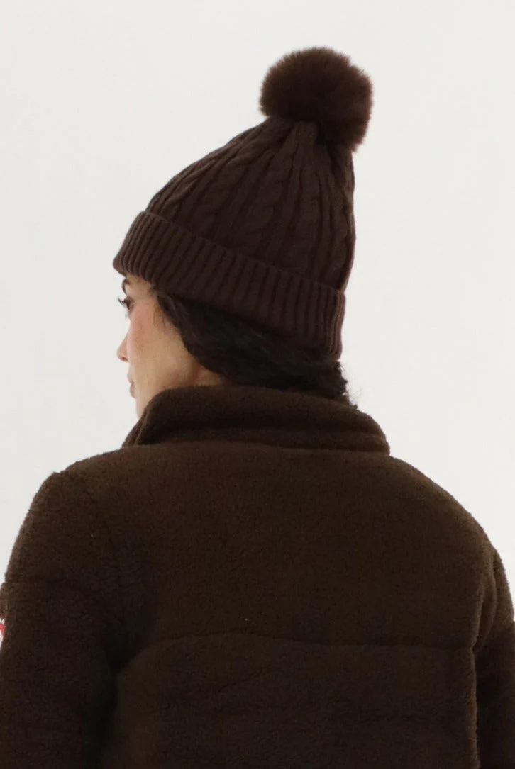 Gloves and Cable Knit Hat - Brown - Image 3