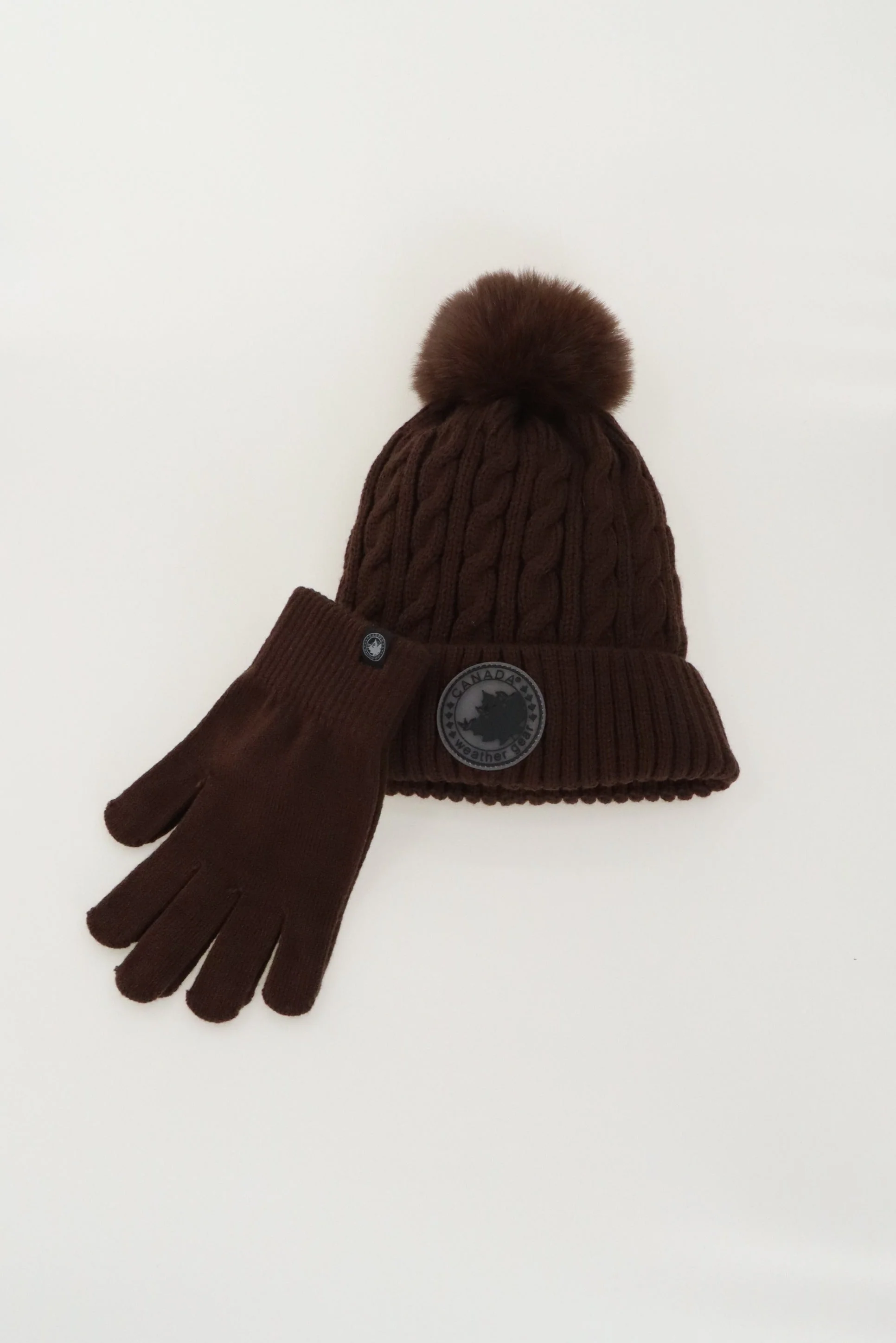 Gloves and Cable Knit Hat - Brown - Image 4