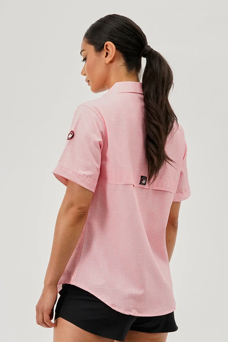 Short Sleeve Button Up Utility Shirt - Pink - Image 3