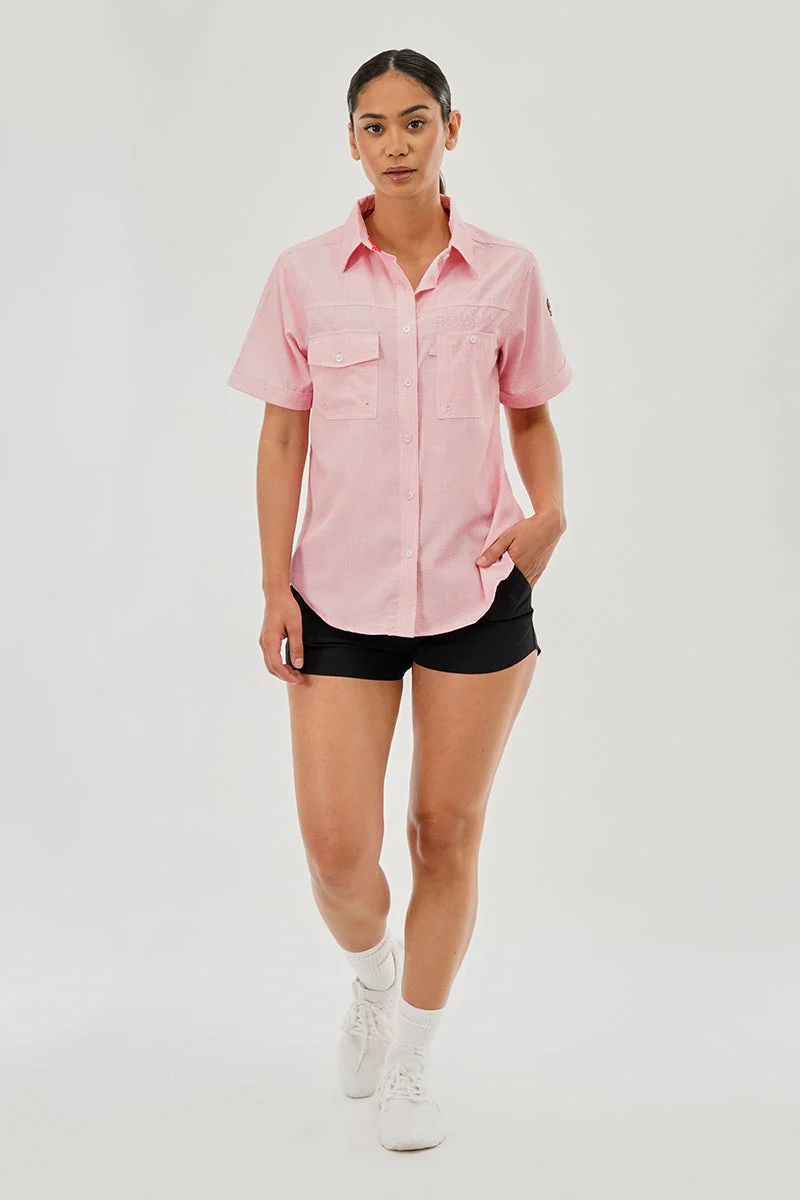 Short Sleeve Button Up Utility Shirt - Pink - Image 5