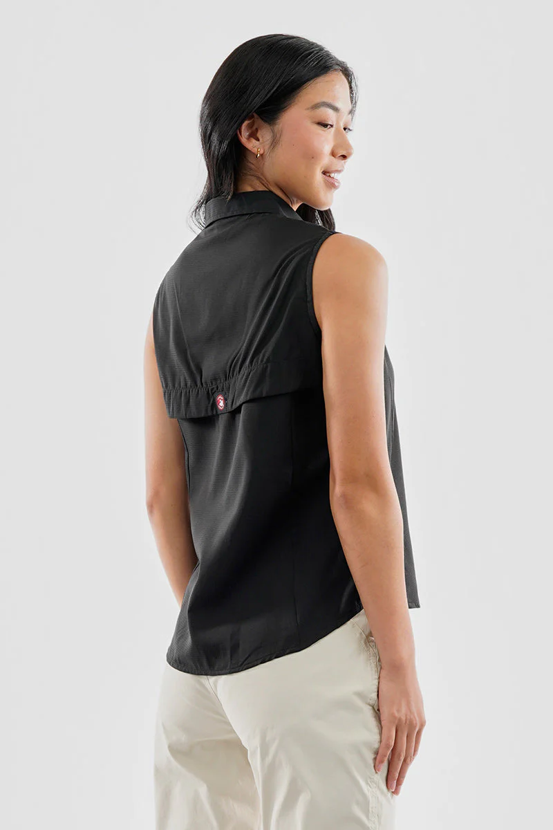 Sleeveless Button Up Collared Shirt - Black - Image 3