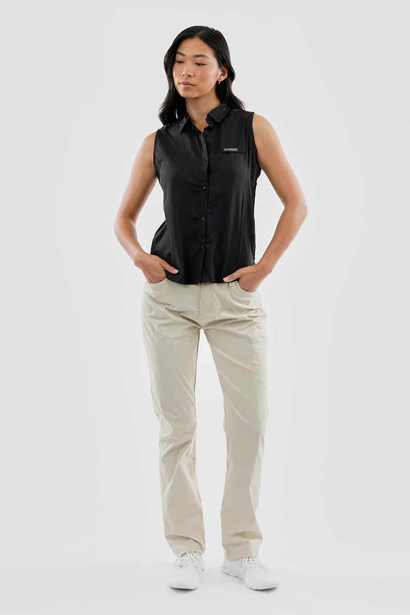 Sleeveless Button Up Collared Shirt - Black - Image 5