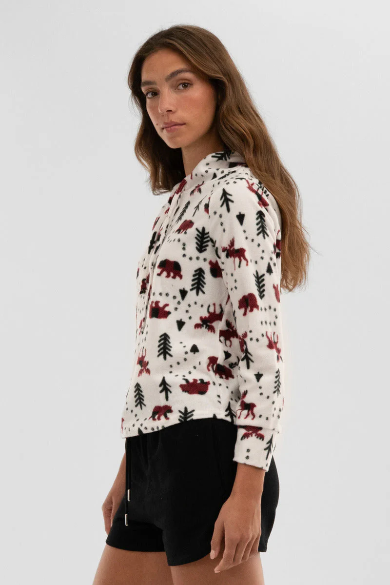 Winter Print Hooded Pajama Top - White - Image 2