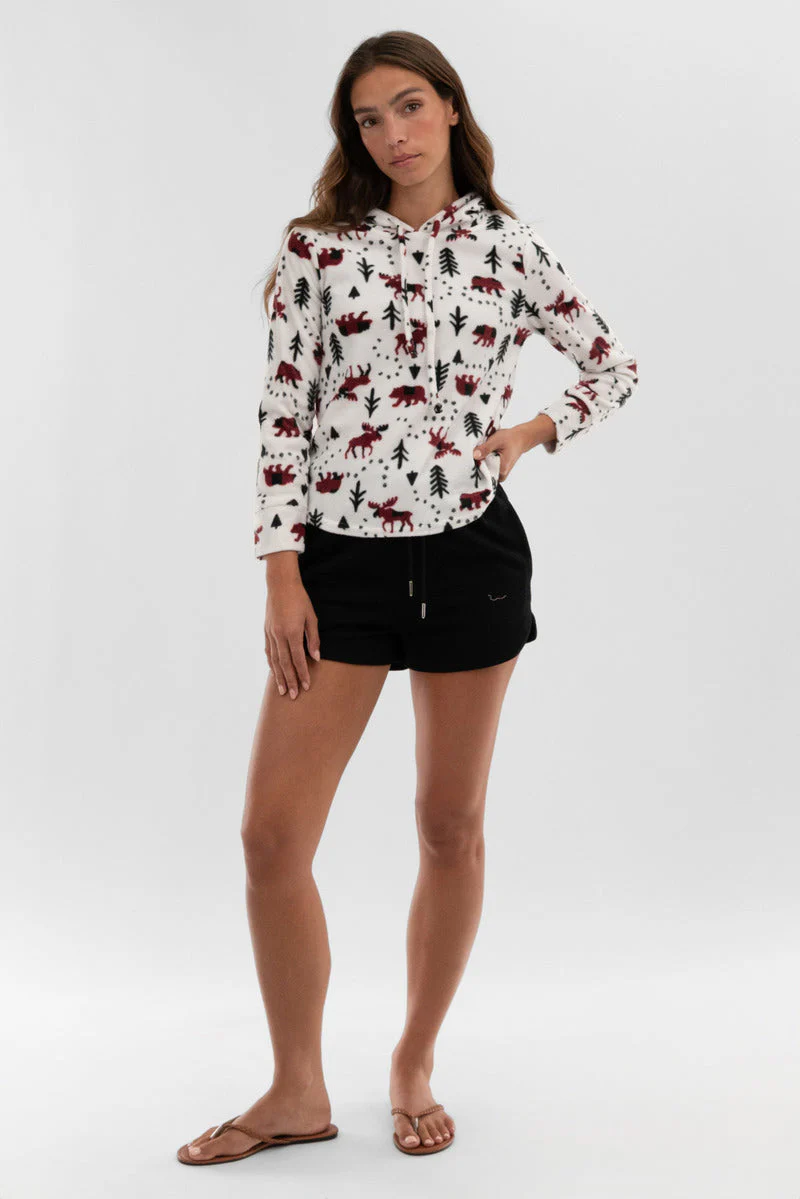 Winter Print Hooded Pajama Top - White - Image 5