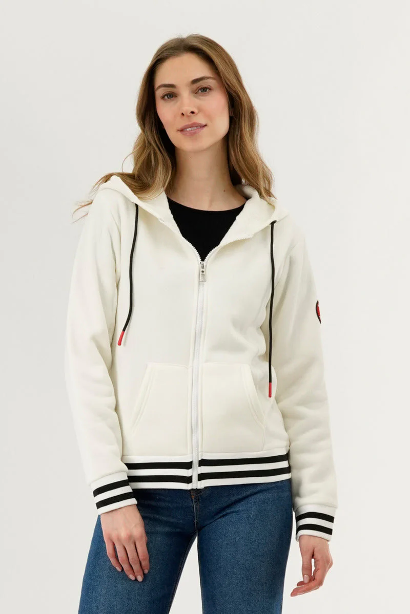 Fleece Zip Up Hoodie - White