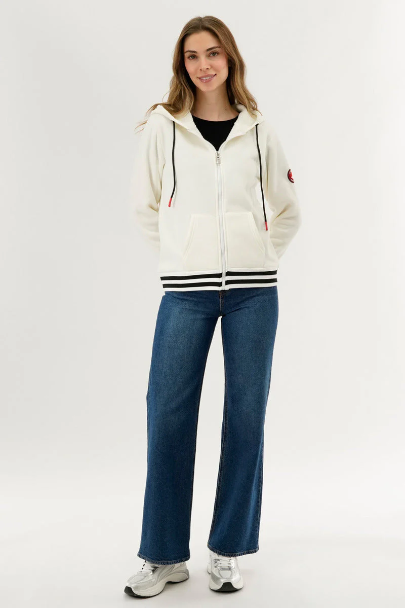 Fleece Zip Up Hoodie - White - Image 5