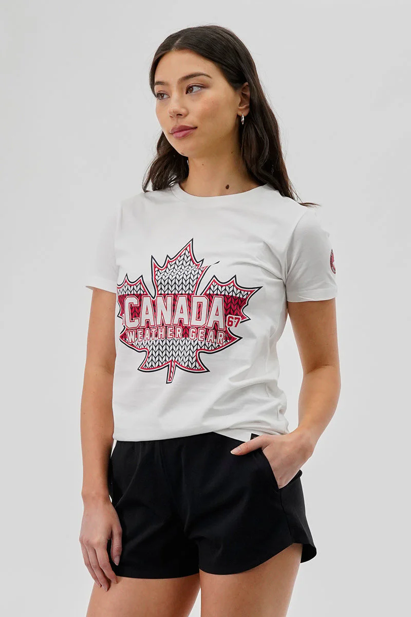 Maple Leaf Print Tee - White - Image 2