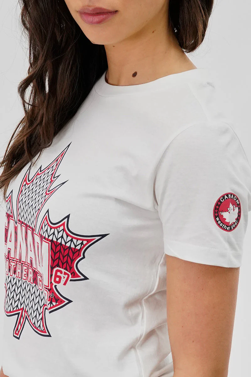 Maple Leaf Print Tee - White - Image 4