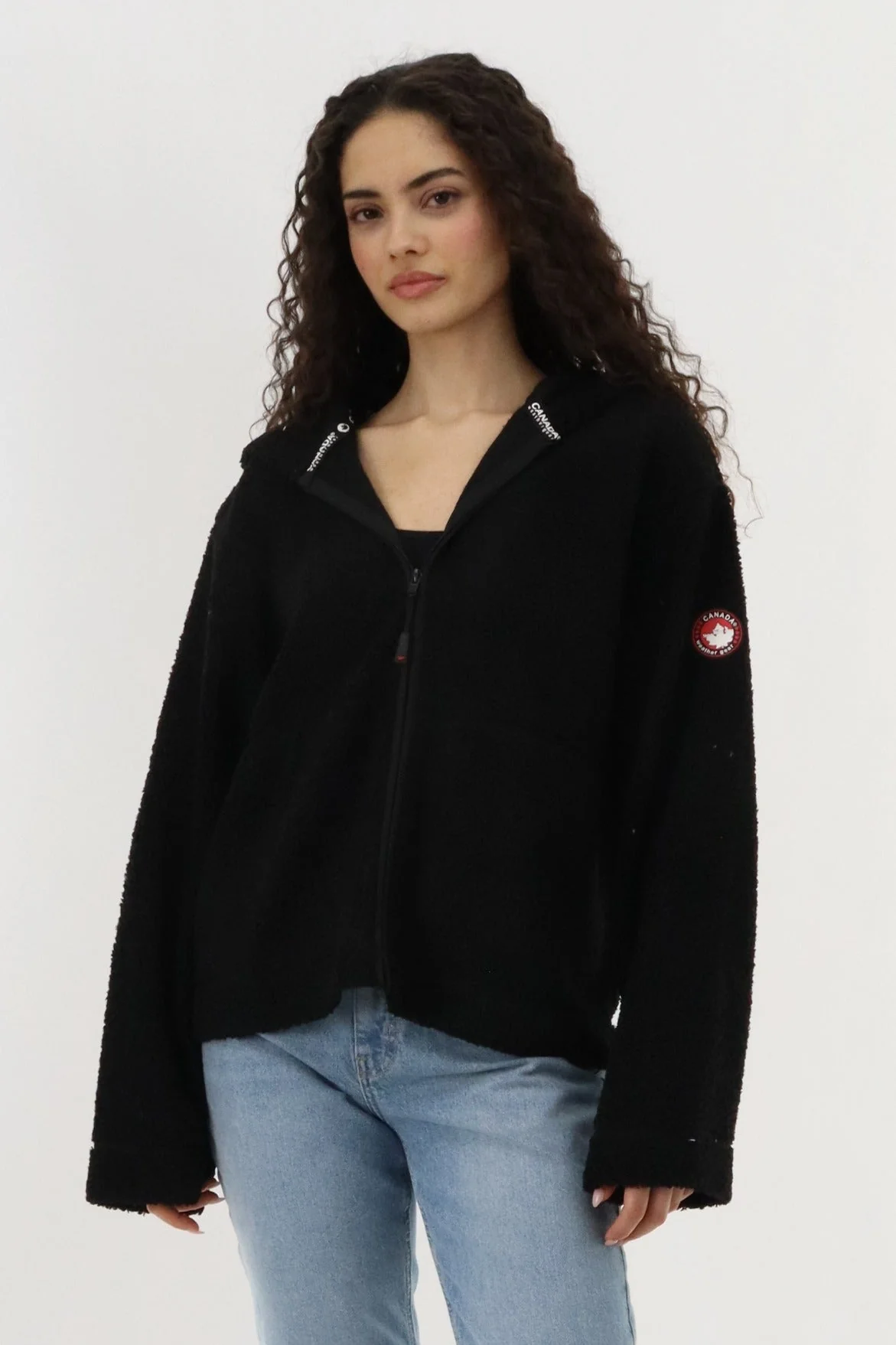 Wide Sleeve Zip Up Hoodie - Black