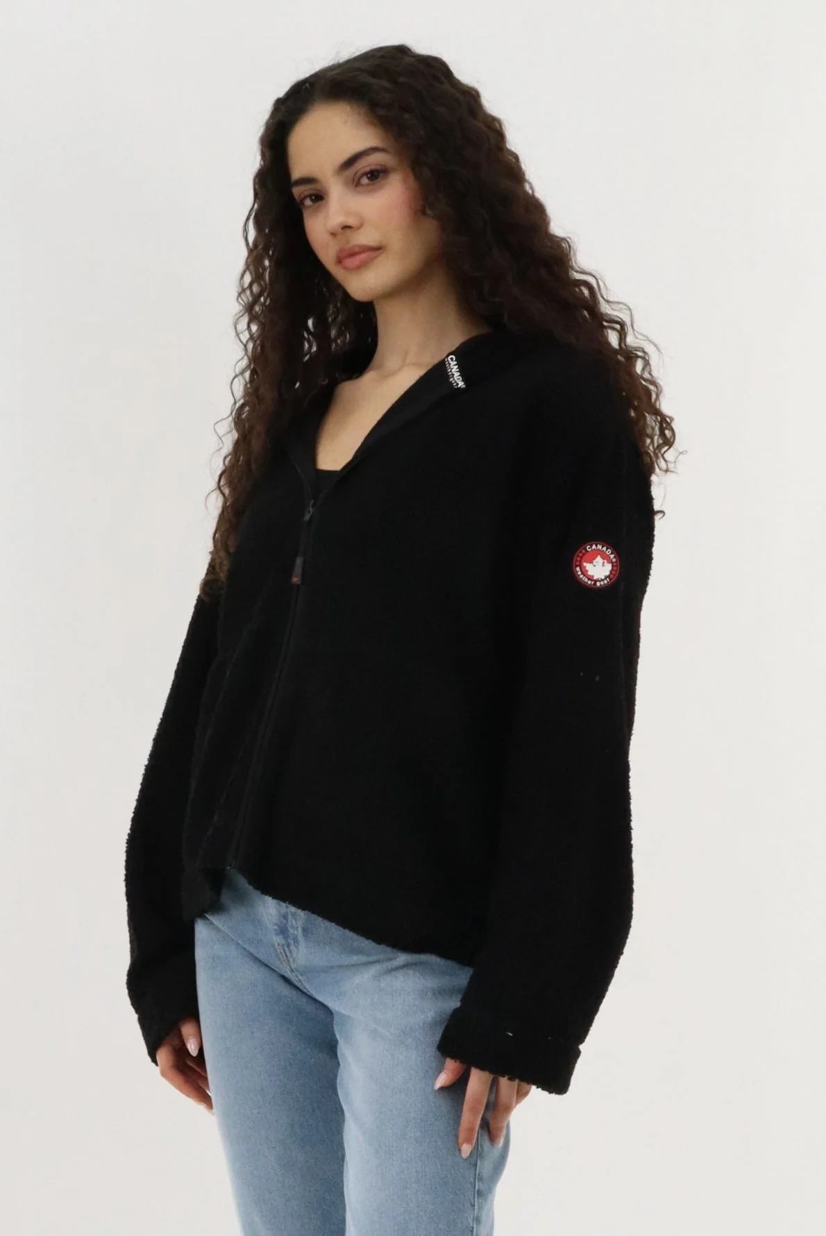 Wide Sleeve Zip Up Hoodie - Black - Image 2