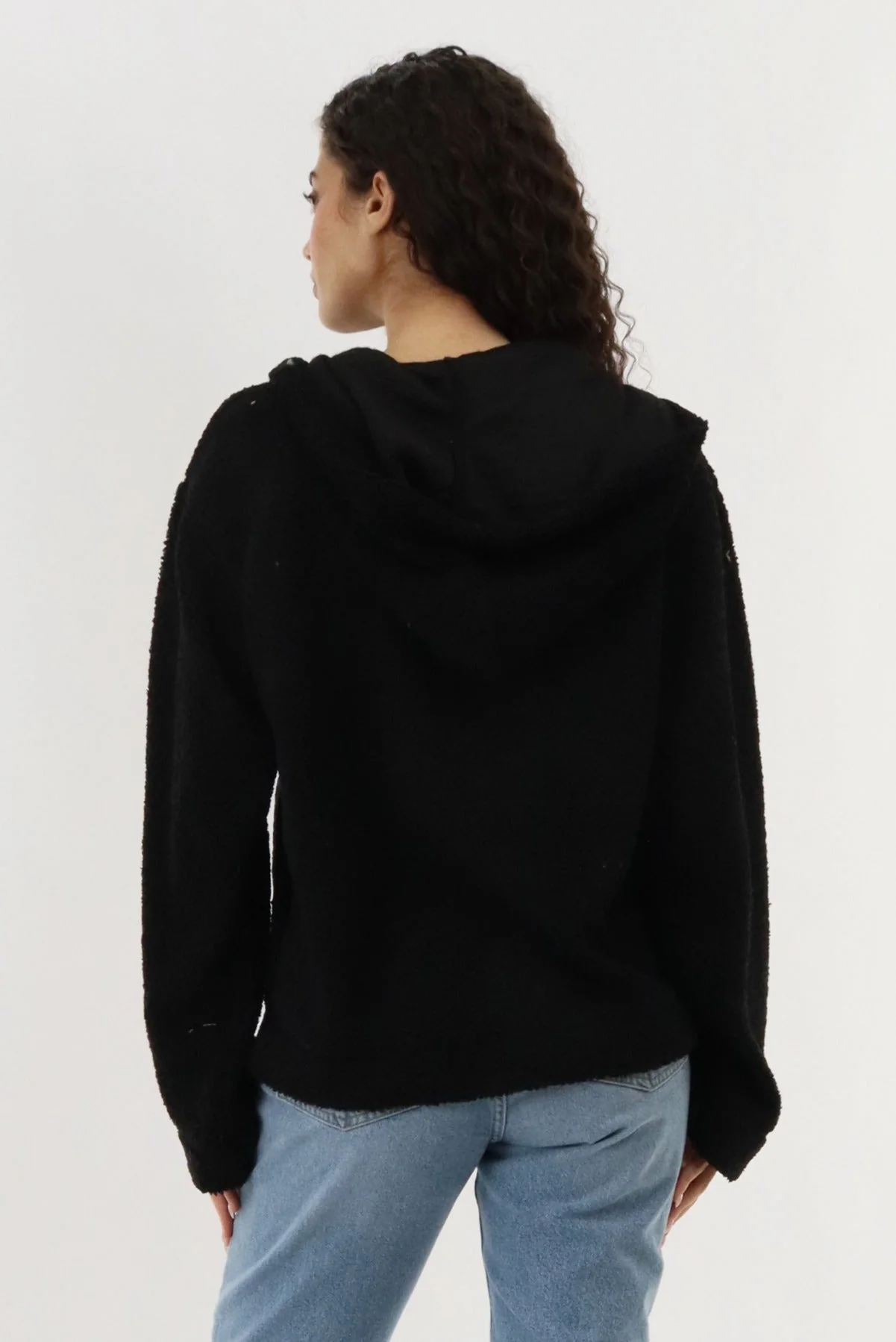 Wide Sleeve Zip Up Hoodie - Black - Image 3