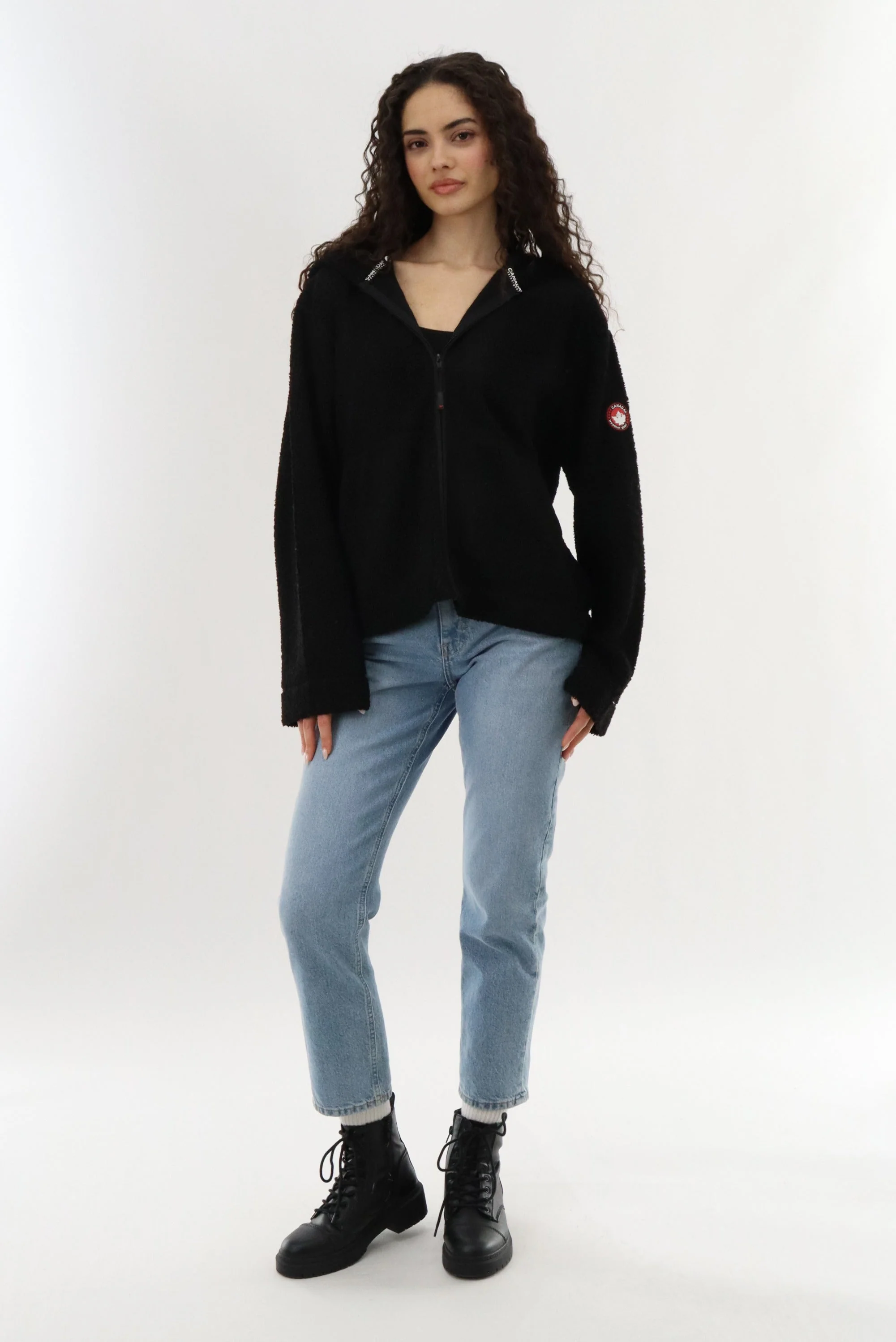Wide Sleeve Zip Up Hoodie - Black - Image 5