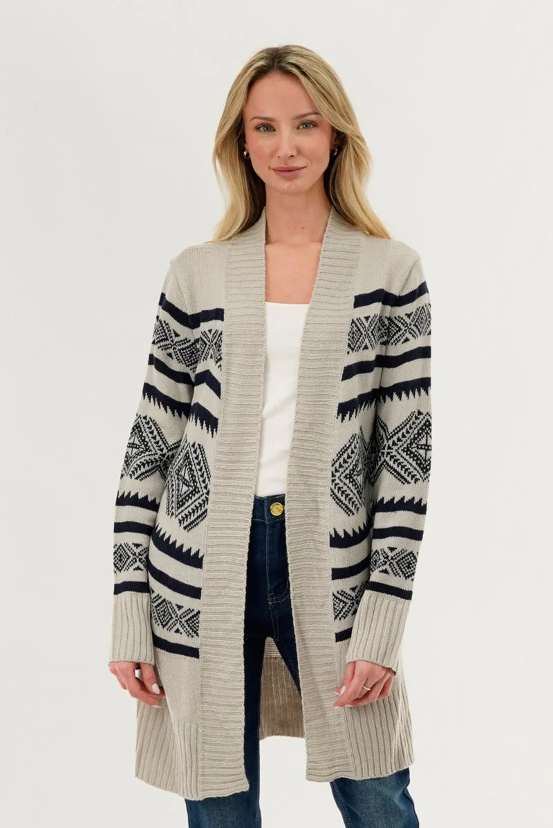 Fair Isle Print Cardigan - Grey