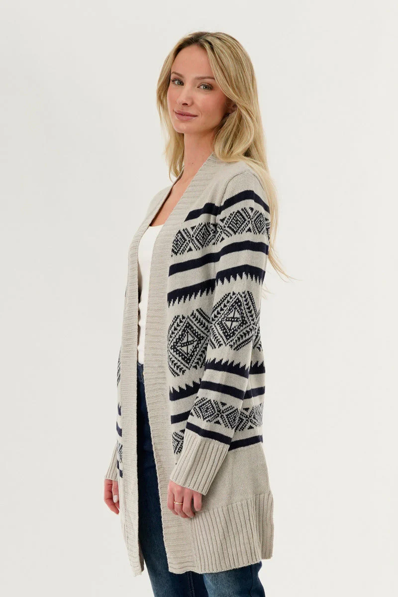 Fair Isle Print Cardigan - Grey - Image 2
