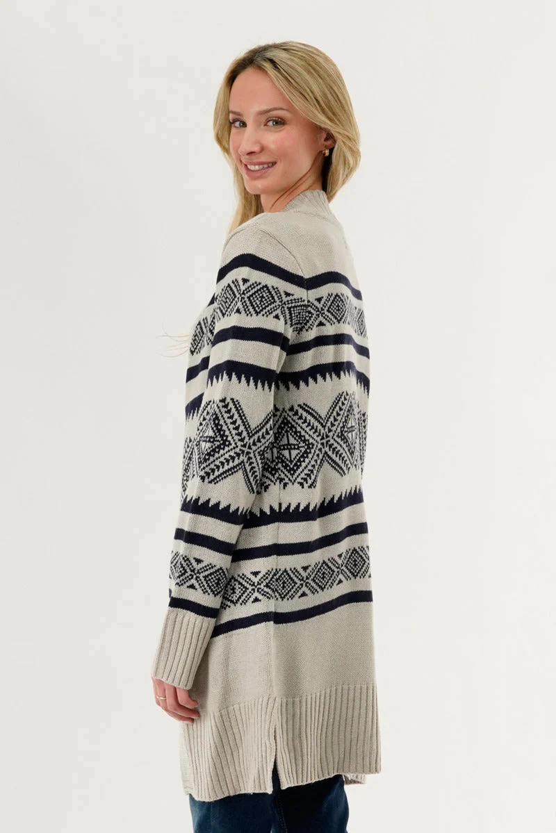 Fair Isle Print Cardigan - Grey - Image 3