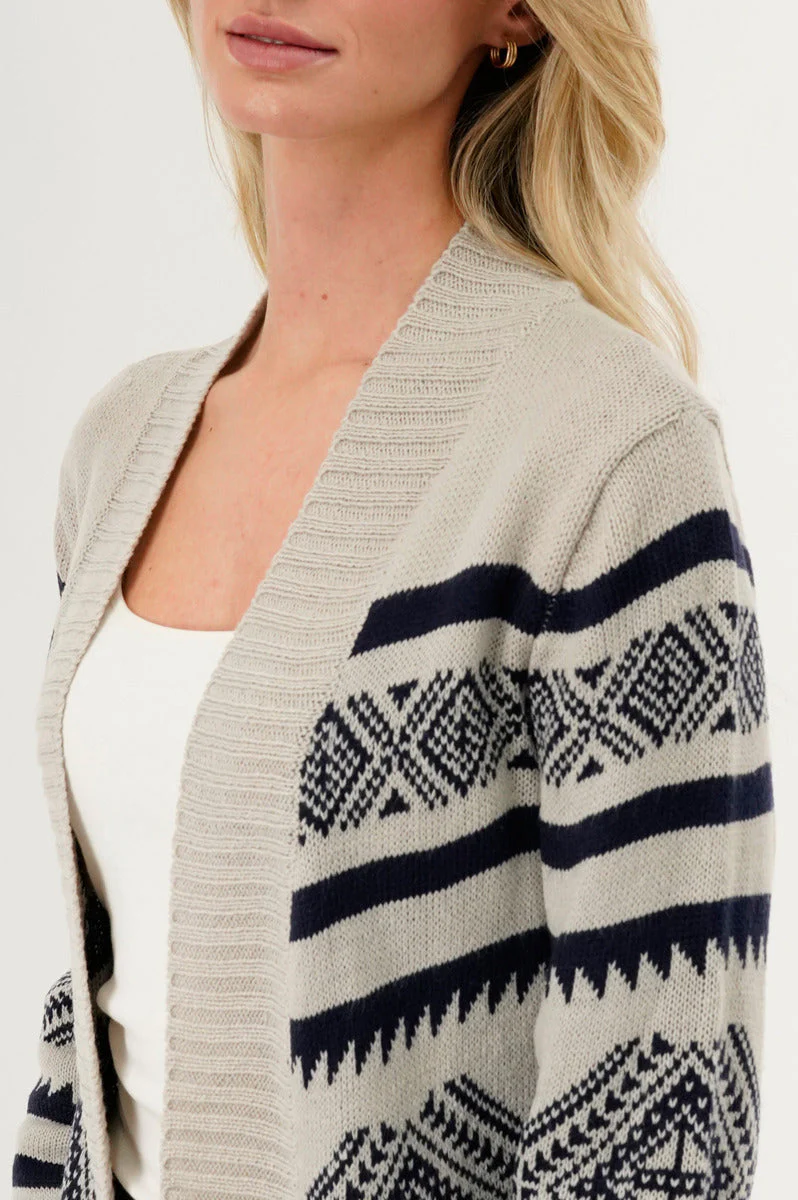 Fair Isle Print Cardigan - Grey - Image 4