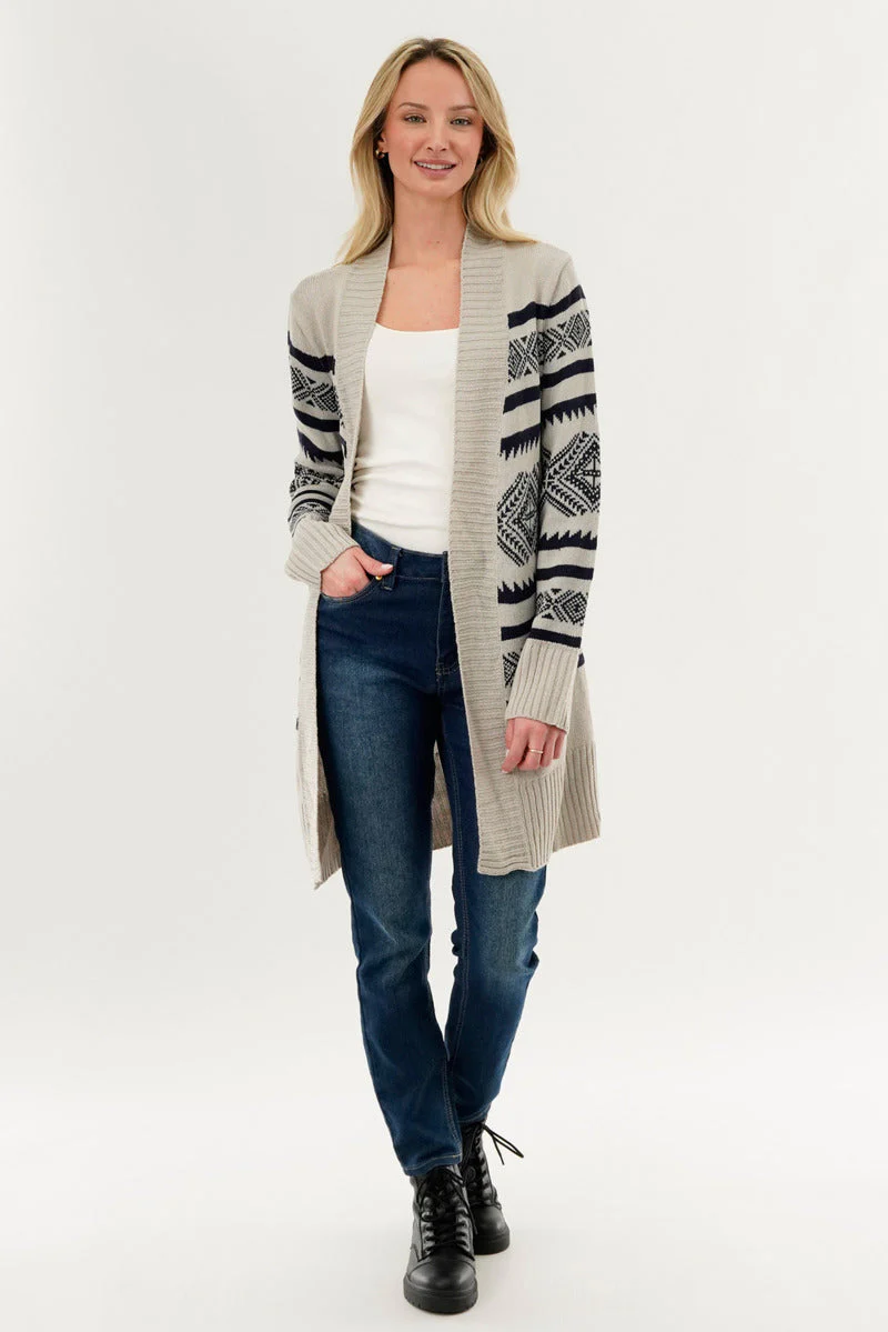 Fair Isle Print Cardigan - Grey - Image 5